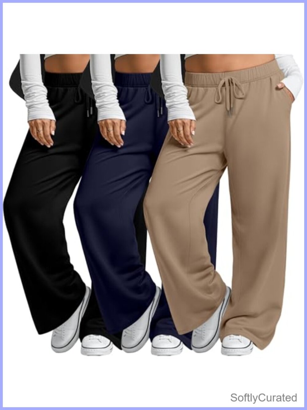 Plus Size Wide Leg Lounge Sweatpants 3 Pack Drawstring Yoga Pants